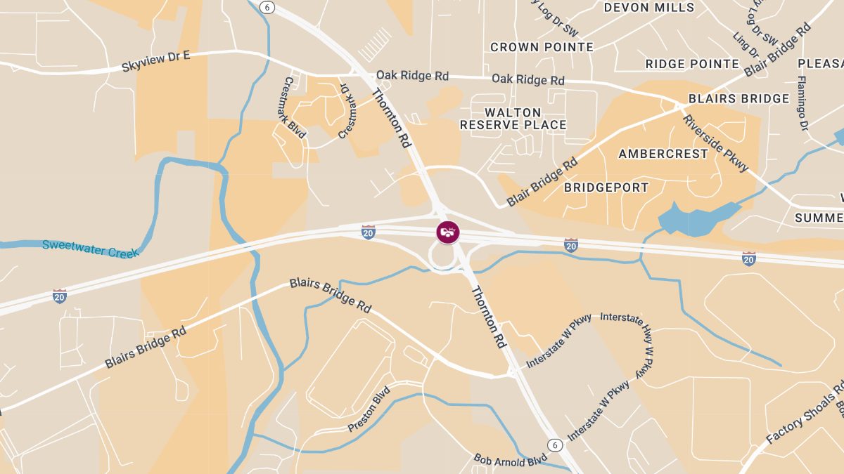 Injury Crash on I-20 Eastbound Near Thornton Rd