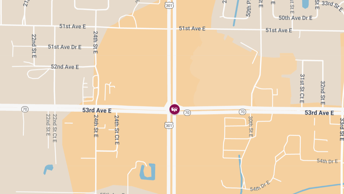 Vehicle Crash with Injuries and Roadblock at US-301 & 53rd Ave E
