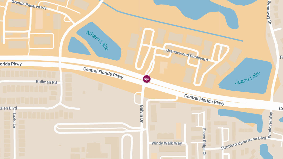 Injury Crash with Road Blockage at Central Florida Pkwy & Galvin Dr