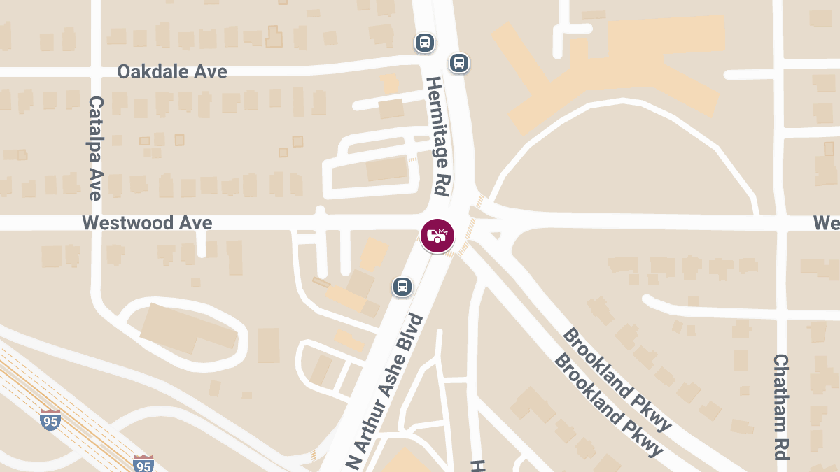 Accident with Injuries at N Arthur Ashe Blvd and Hermitage Rd