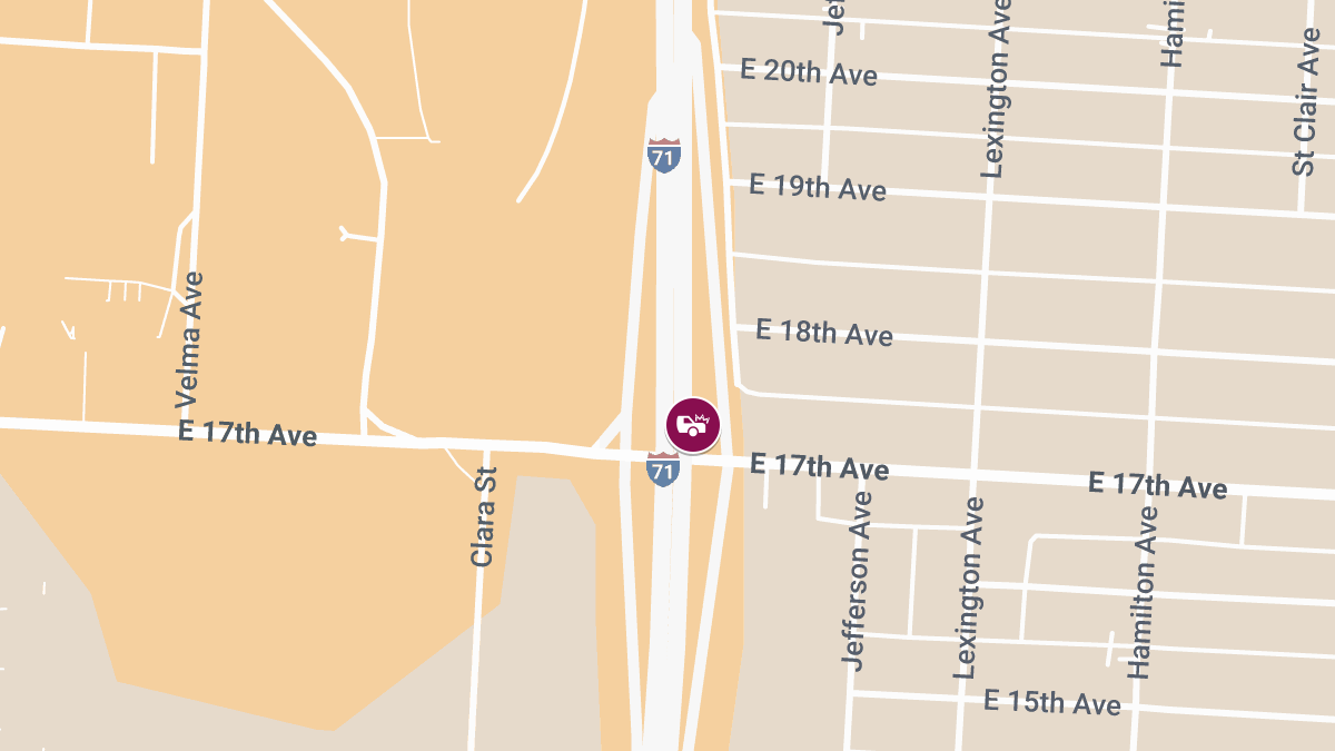 Collision with Injuries on I-71 Southbound at E 17th Ave