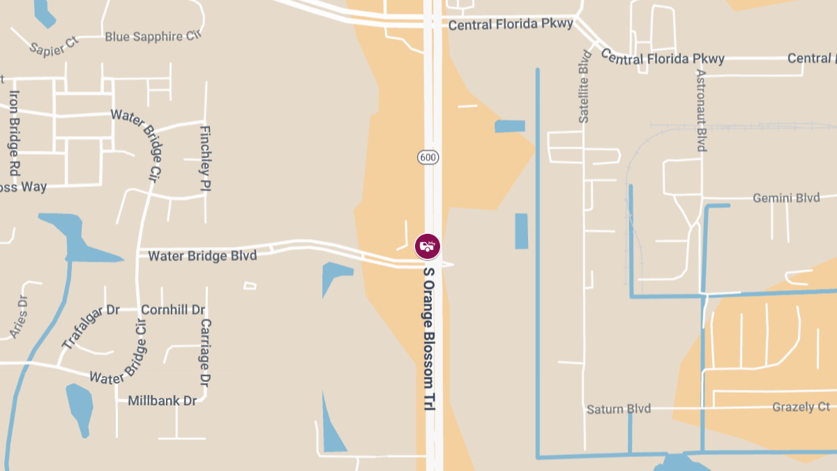 Crash with Injuries and Roadblock on Orange Blossom Trl S at Waterbridge Blvd
