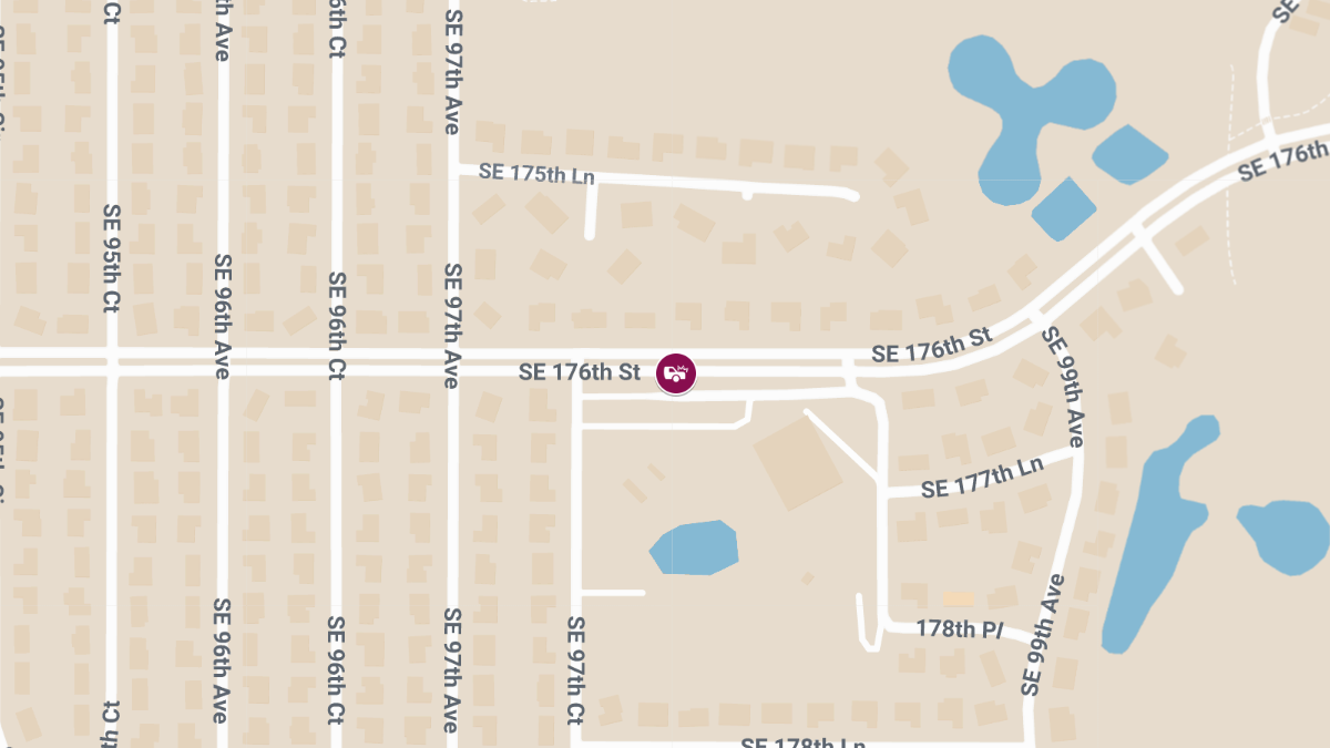 Crash with Injuries and Roadblock on SE 176th St at SE 97th Ct
