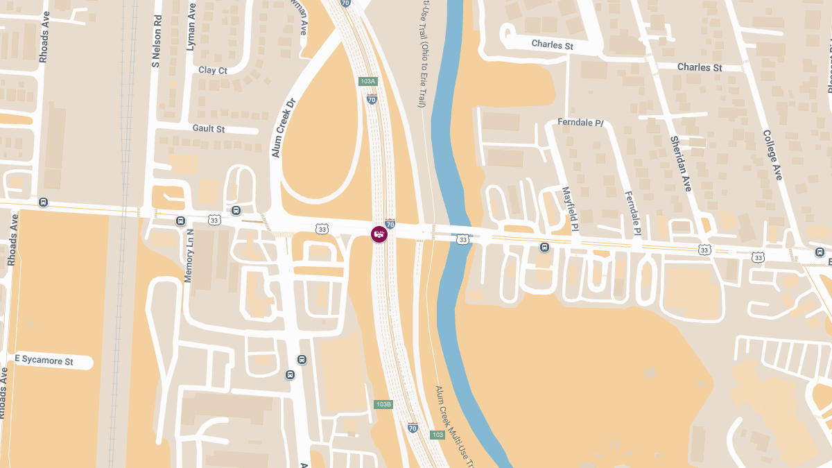 Crash with Injuries on I-70 East at US-33 West