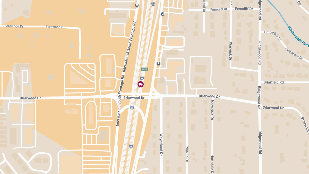 Injury Accident Involving Truck and Gray Car on I-55 Near Briarwood Dr