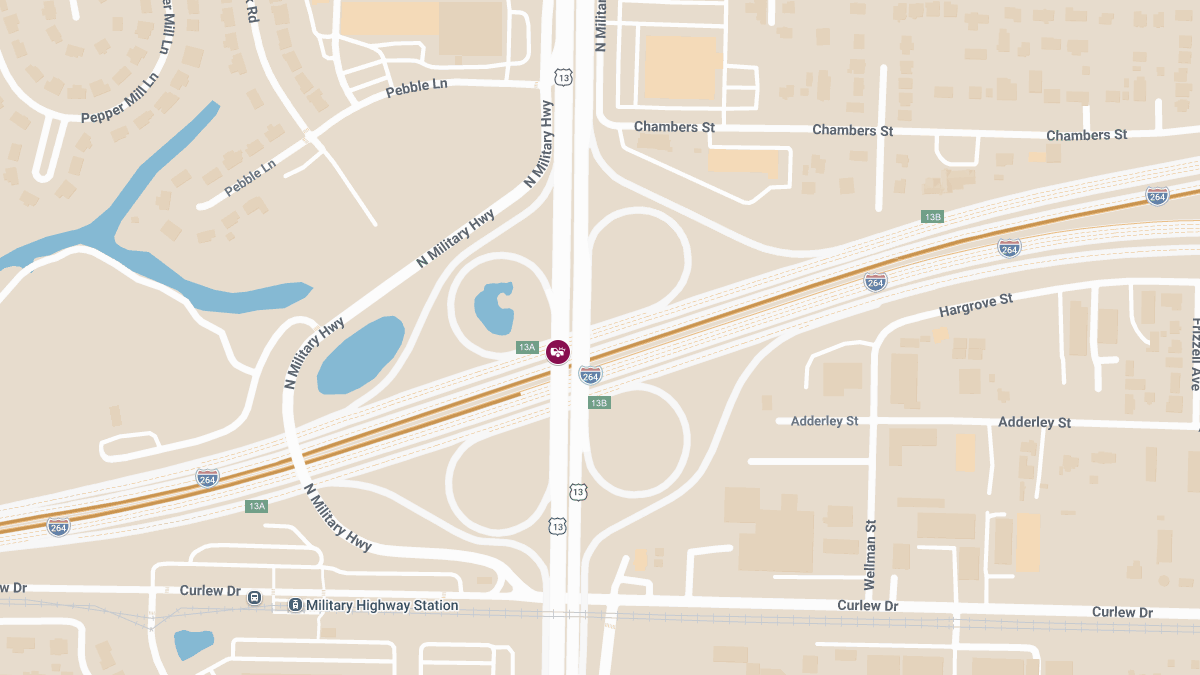 Injury Accident on I-264 Eastbound at Exit 13A to S Military Hwy