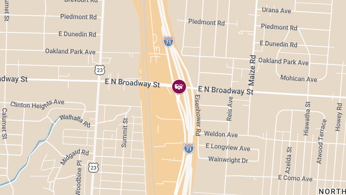 Injury Collision at I-71 N & E North Broadway St