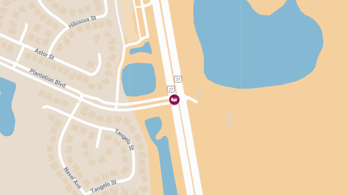 Injury Crash Blocks Road at US-27 and Plantation Blvd