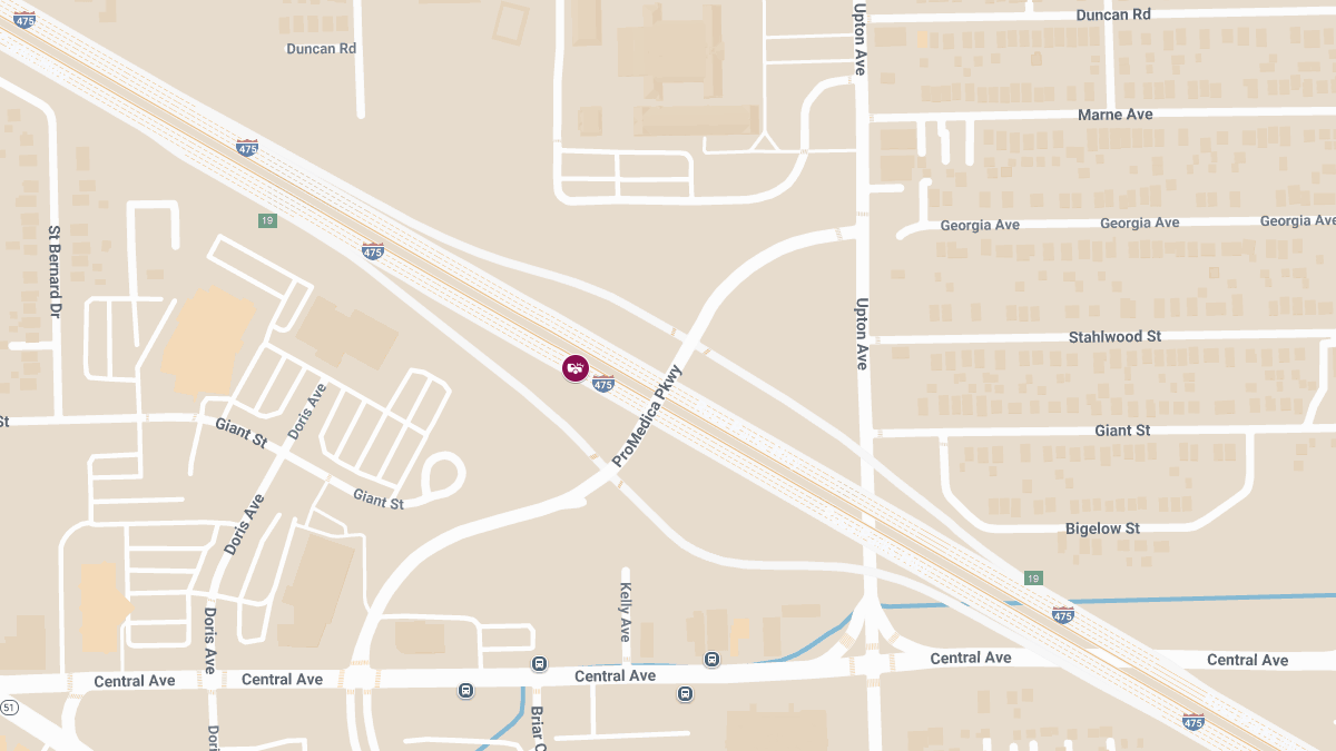Injury Crash Involving Sedan on I-475 Near ProMedica Parkway