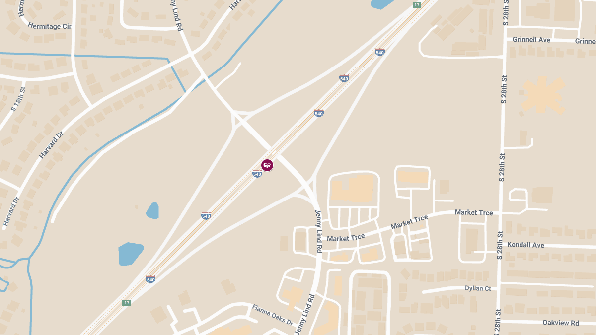 Injury Crash on SB I-540 near Mile Marker 6