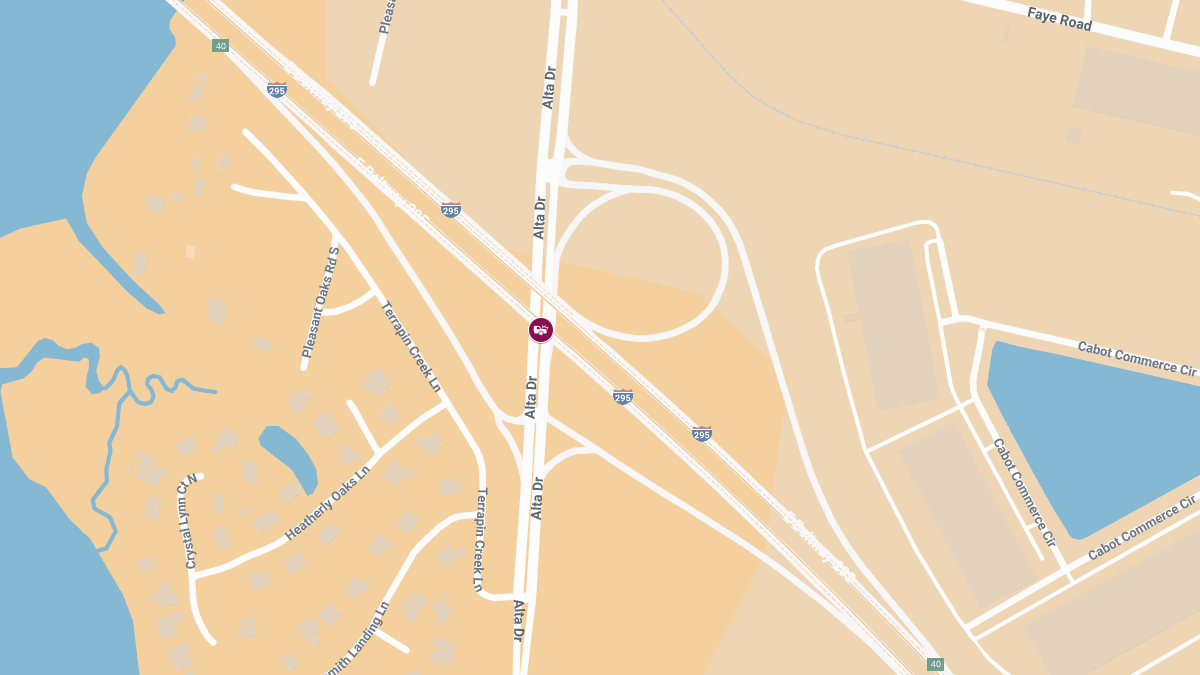 Injury Crash with Lane Blocked on Alta Dr at I-295 NB Exit