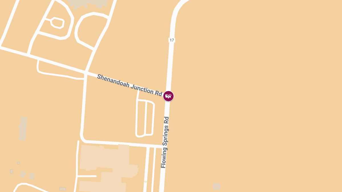 Injury Reported in Crash on Flowing Springs Rd Near Shenandoah Jct Rd