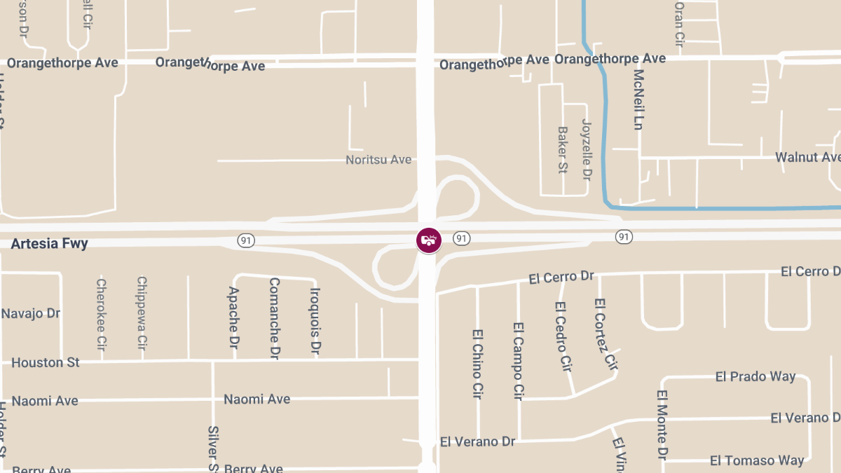 Traffic Collision With Injuries on EB 91 Freeway at Knott Ave