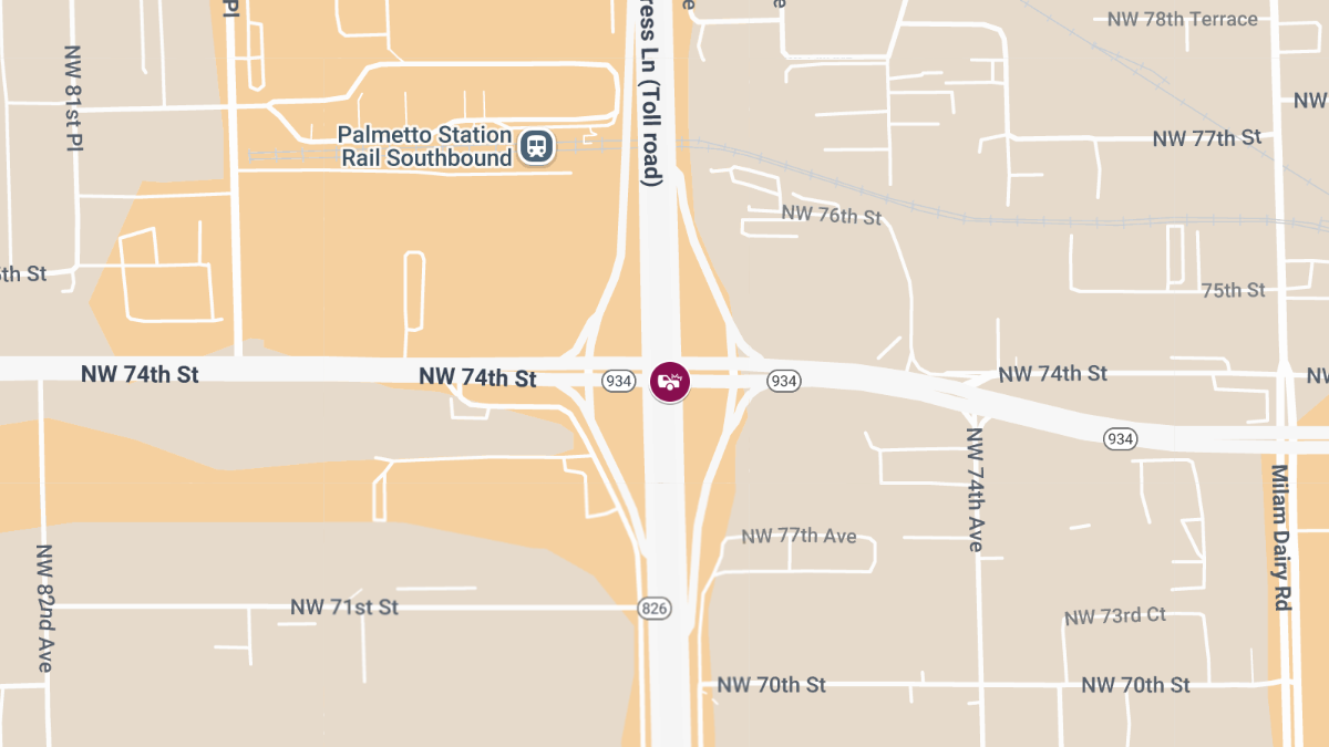 Traffic Crash with Injuries and Roadblock on SR-826 SB at NW 74th St