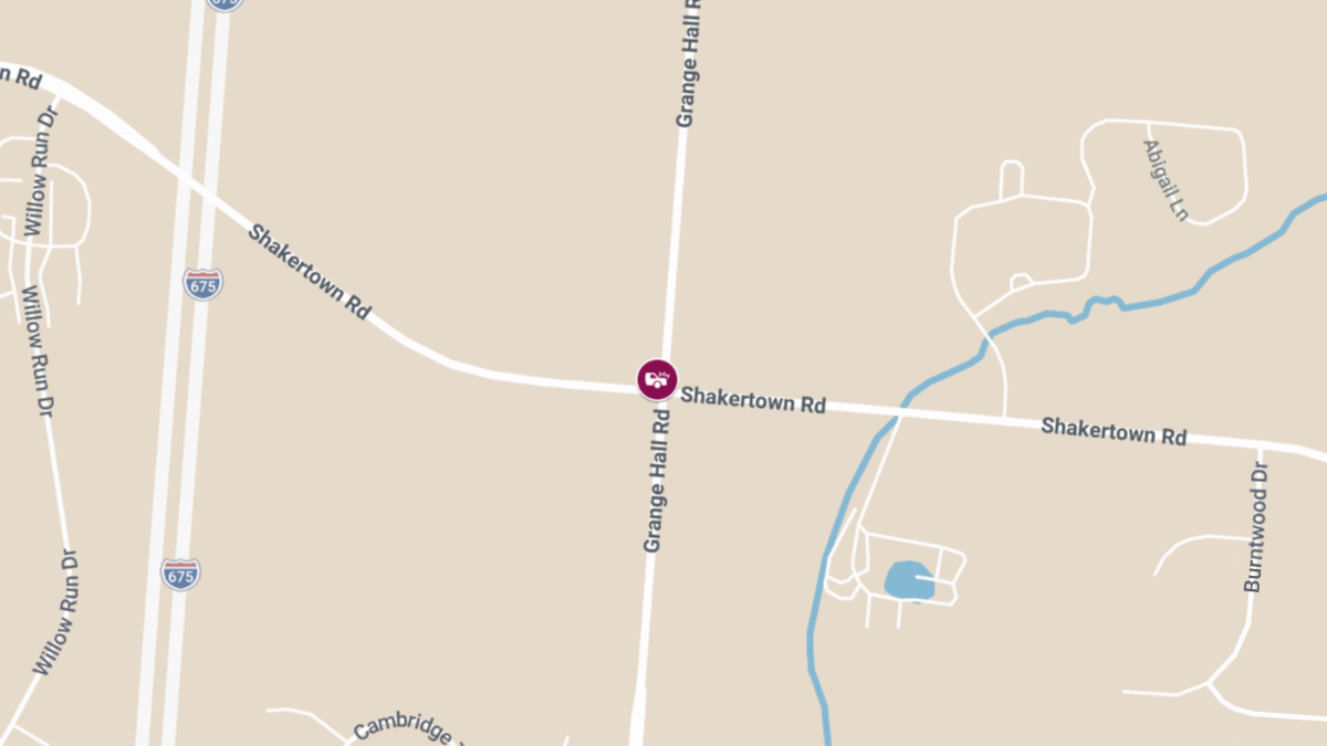 Two Injured in Accident at Shakertown Rd & Grange Hall Rd