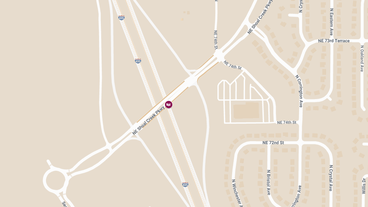 Two-Vehicle Accident on I-435 at Shoal Creek Pkwy Injures One