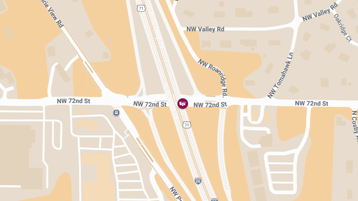 Two-Vehicle Collision with Injuries at NW 72nd St and I-29