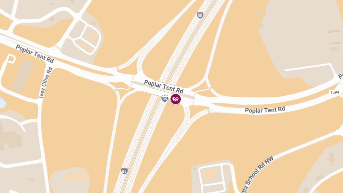 Two-Vehicle Crash on I-85 at Poplar Tent Rd Causes Injuries