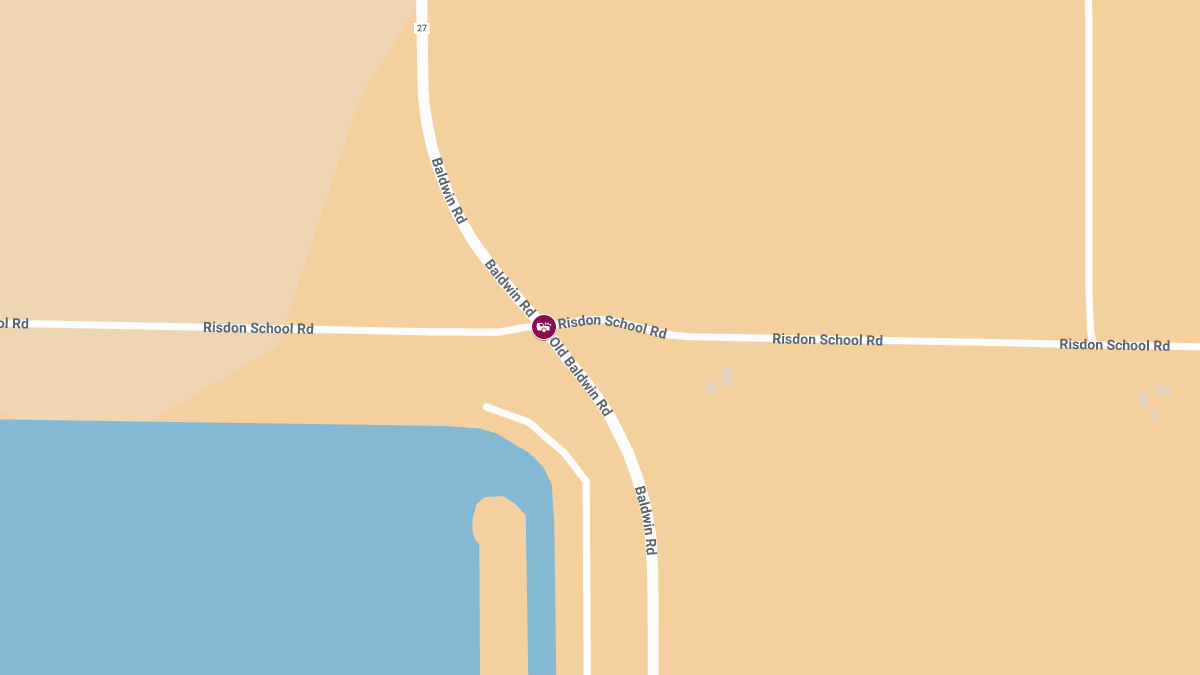 Two-Vehicle T-Bone Crash With Injuries at Baldwin Rd & Risdon School Rd