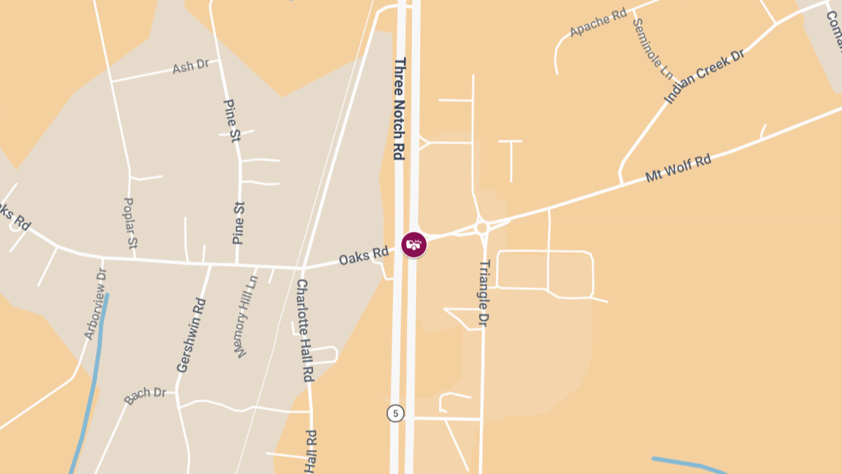 Crash with Injuries at Three Notch Rd & Oaks Rd