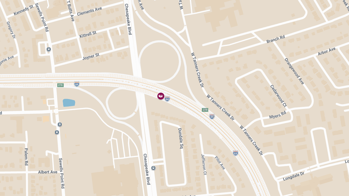 Crash with Injuries on I-64 near Chesapeake Blvd