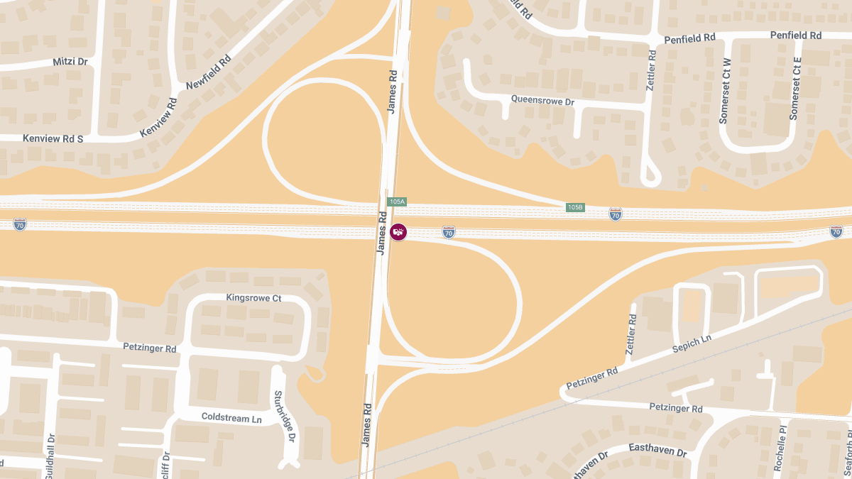 Crash with Injuries on I-70 W at S James Rd