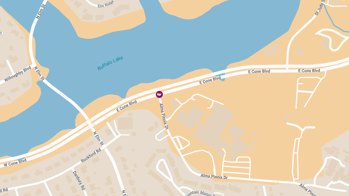 Injury Crash at E Cone Blvd & Alma Pinnix Dr