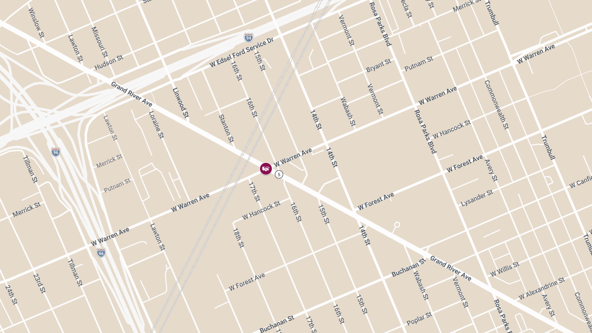 Injury Crash at W Warren Ave and Grand River Ave