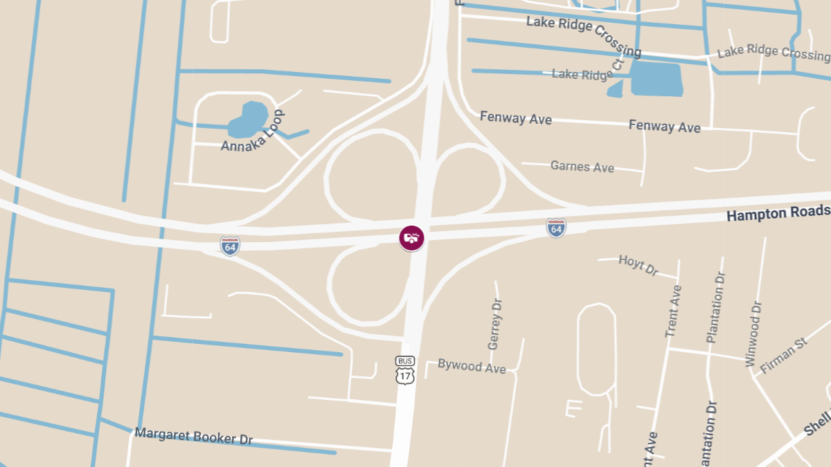 Two-Vehicle Accident Leads to Injuries on I-64 at George Washington Hwy