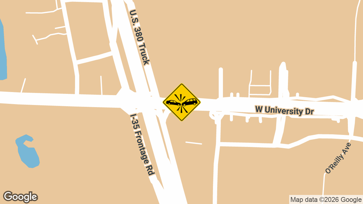 A vehicle accident with injuries was reported in the overnight hours of Thursday, March 12, near West University Drive between Interstate 35 and Mesa Drive in Denton.