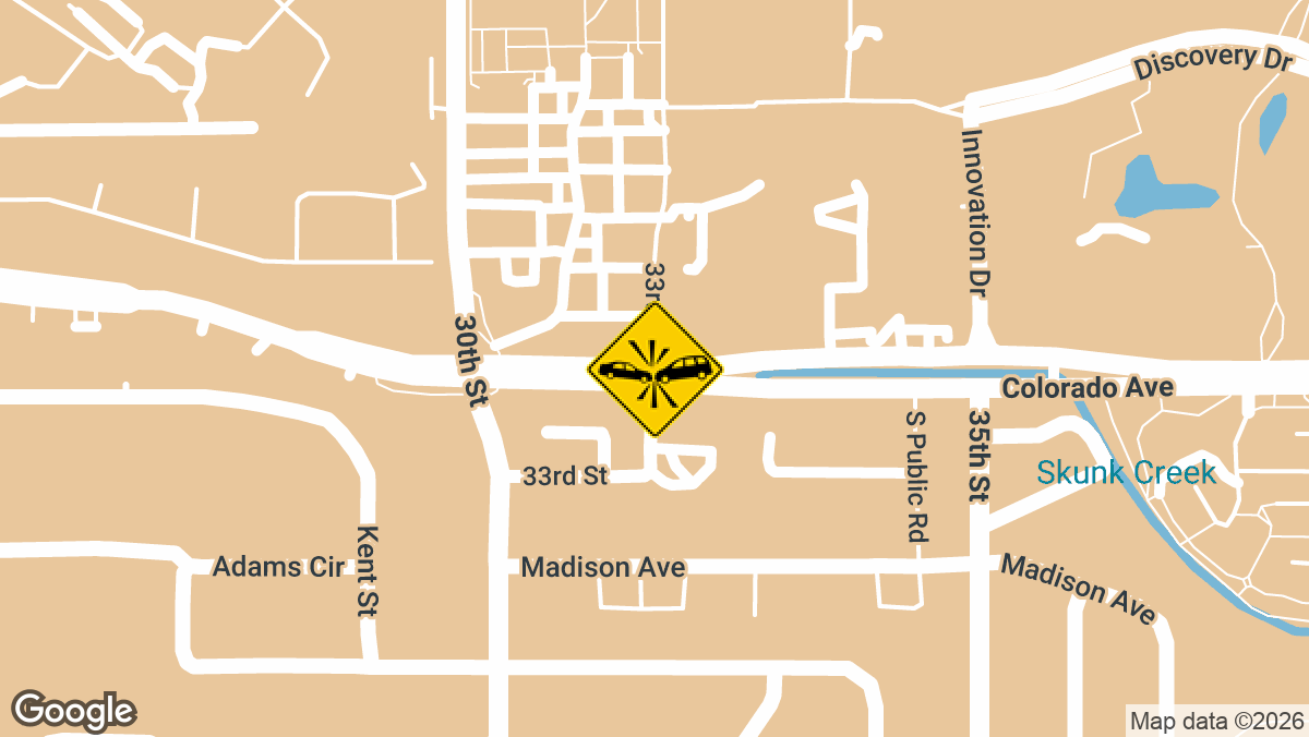 A traffic collision with injuries was reported Friday, March 27, at the intersection of 33rd Street and Colorado Avenue in Boulder.