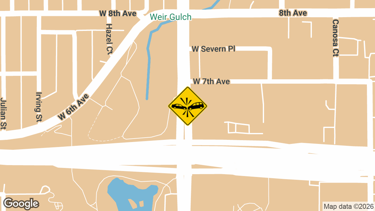 A multi-vehicle crash involving injuries was reported on Tuesday, March 24, on the on-ramp from Interstate 25 to westbound 6th Avenue near Federal Boulevard in Denver.