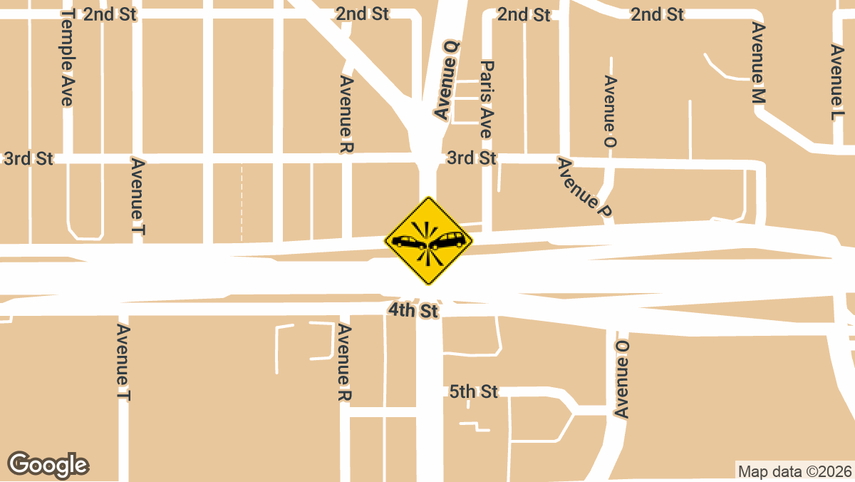 A two-vehicle crash involving a gray SUV and a red Jeep was reported on Sunday, March 30, near Avenue Q and the eastbound Marsha Sharp Freeway in Lubbock.