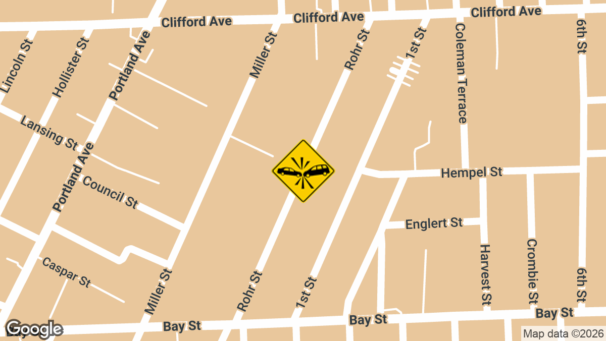 A motor vehicle accident with reported injuries was responded to on Friday, March 27, on Clifford Avenue between Spiegel Park and Rohr Street in Rochester.