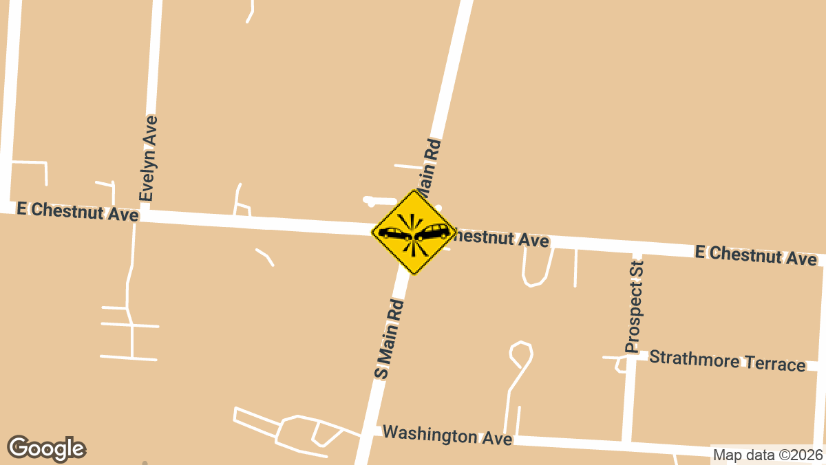 A two-vehicle collision was reported near the intersection of E Chestnut Ave and S Main Rd in Vineland on Tuesday, March 17.