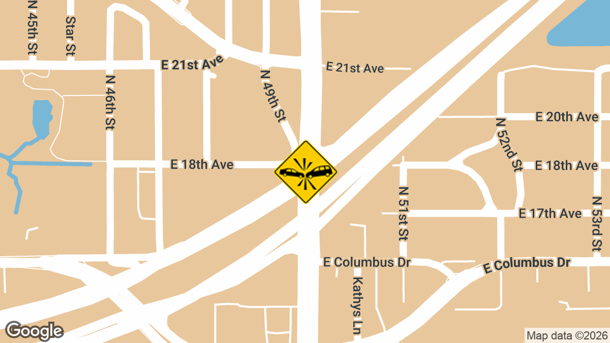 A two-vehicle crash involving a white Lexus and a white Dodge Durango was reported at the intersection of East Columbus Drive and North 50th Street in Tampa on Tuesday, March 17.