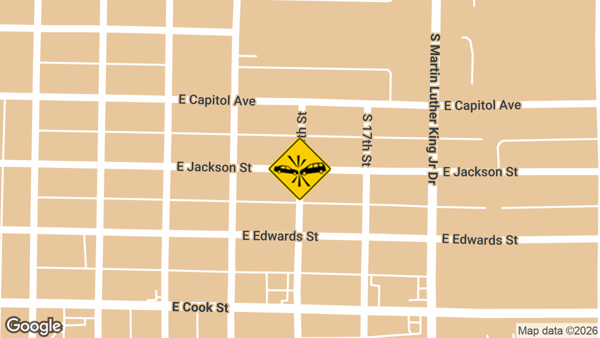 A two-vehicle crash with three reported injuries occurred near the intersection of East Jackson Street and South 16th Street in Springfield on Thursday, March 19.