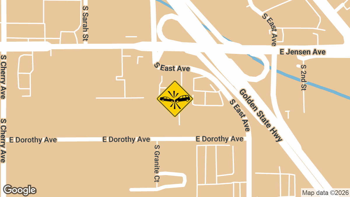 A major collision on southbound Highway 99 near Jensen Avenue was reported Monday evening, March 23, involving a white sedan and what appeared to be a Cadillac.