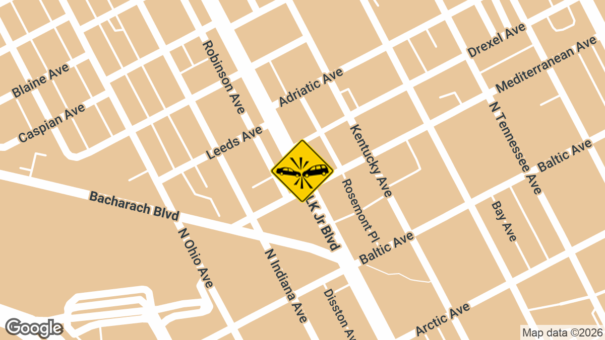 A vehicle accident with injuries was reported near the intersection of Martin Luther King Jr.