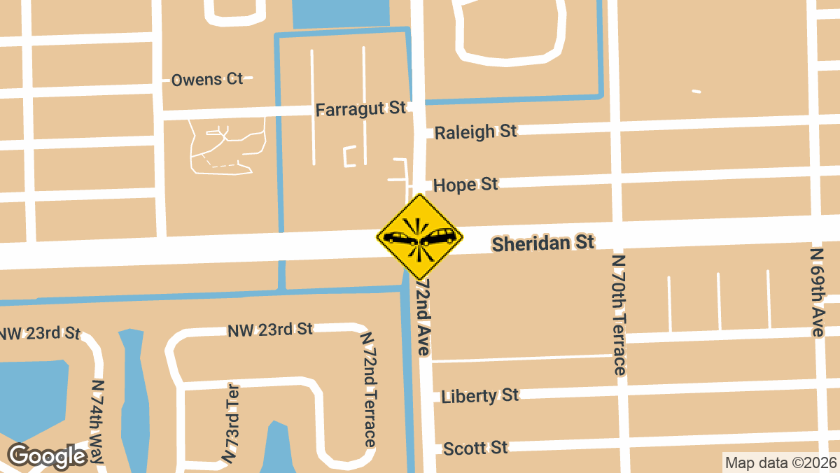 Emergency units responded to a possible traffic crash with injuries near the intersection of Sheridan St and N 72nd Ave in Hollywood on Tuesday, March 10, shortly after 3:00 a.m.