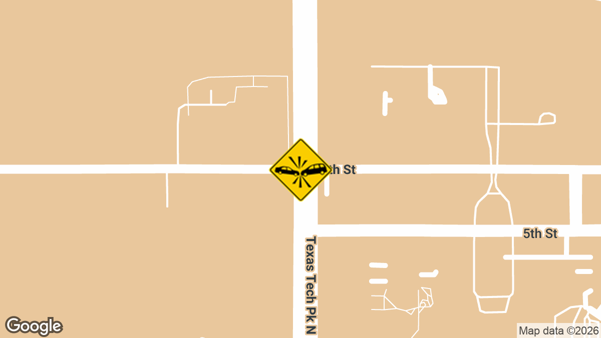 A traffic accident with reported injuries near the intersection of N Texas Tech Pkwy and Erskine St in Lubbock drew an emergency response on Sunday, March 8. Two fire engines were dispatched to the scene, and one northbound lane was affected during the response.