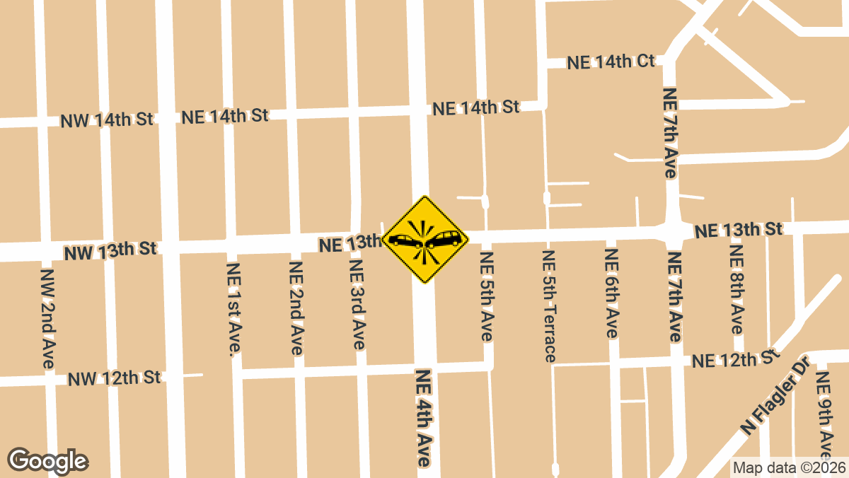 A traffic accident with injuries was reported at the intersection of NE 4th Ave and NE 13th St in Fort Lauderdale on Thursday, March 19.