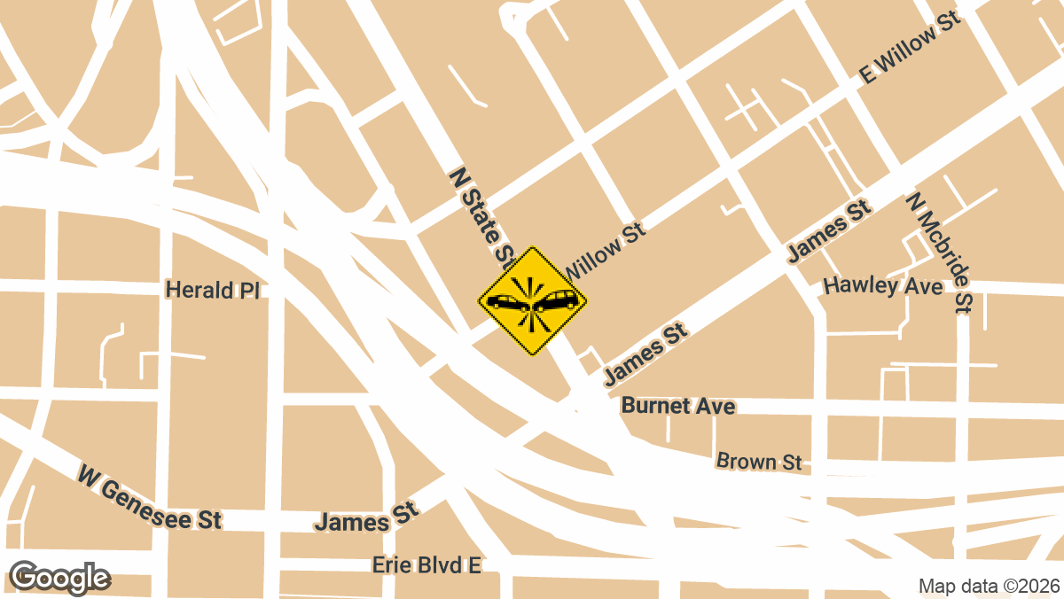 A two-vehicle crash at the intersection of North State Street and East Willow Street in Syracuse left at least one person seriously hurt on Saturday, March 21.