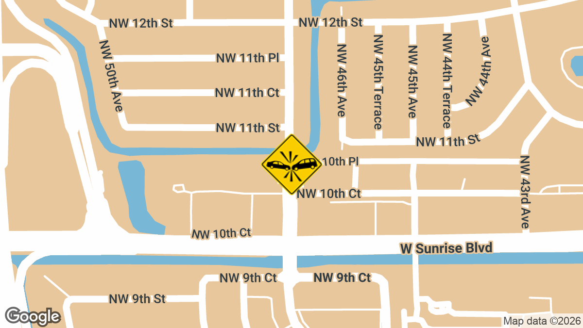 A two-vehicle collision was reported Wednesday, March 25, near the intersection of Northwest 47th Avenue and Northwest 10th Place in Plantation.