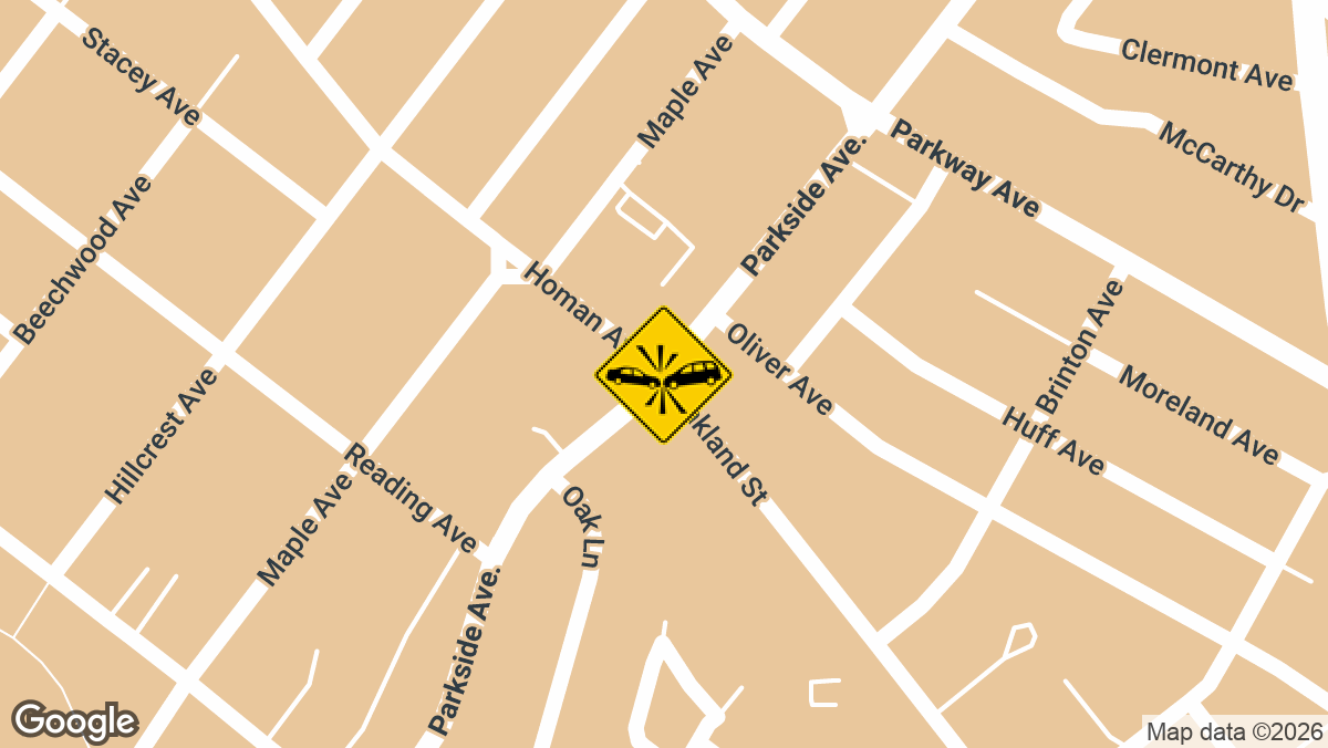 A motor vehicle accident was reported at the intersection of Parkside Avenue and Oakland Street on Monday, March 23.