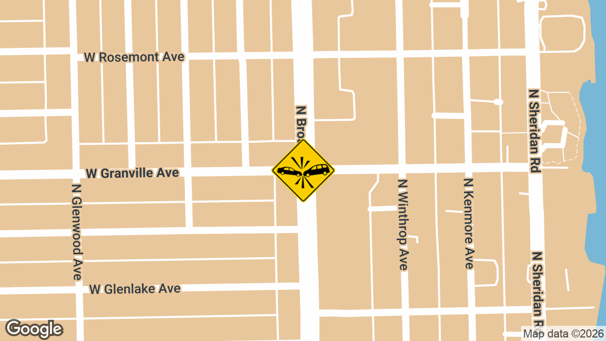 A two-vehicle crash sent fire and EMS units to the intersection of West Granville Avenue and North Broadway in Chicago on Wednesday, March 18.
