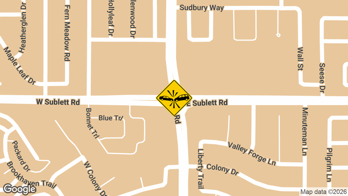 A two-vehicle crash with confirmed injuries was reported on Sunday, March 30, on southbound Matlock Road near Sublett in Arlington.
