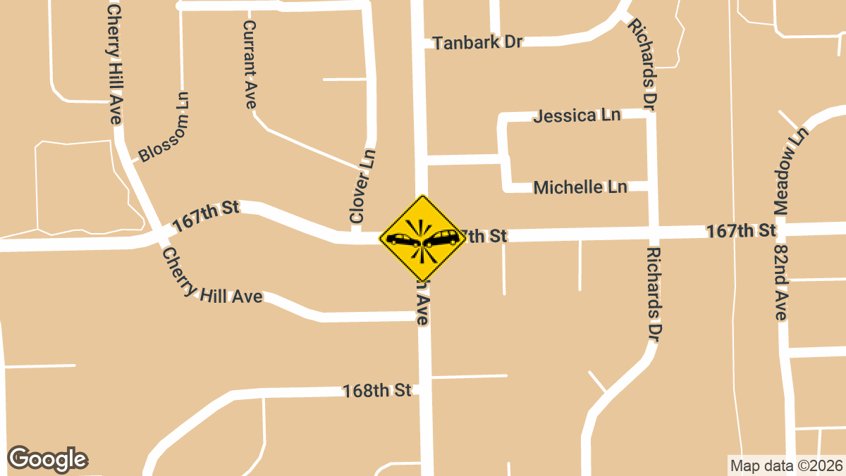 A two-vehicle collision at the intersection of 167th Street and 84th Avenue in Tinley Park left one person in need of hospital care on Sunday, April 5.