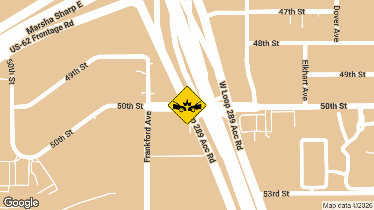 A multi-vehicle accident with reported injuries occurred Thursday, April 9, on the northbound access road near 50th St and W Loop 289 in Lubbock.