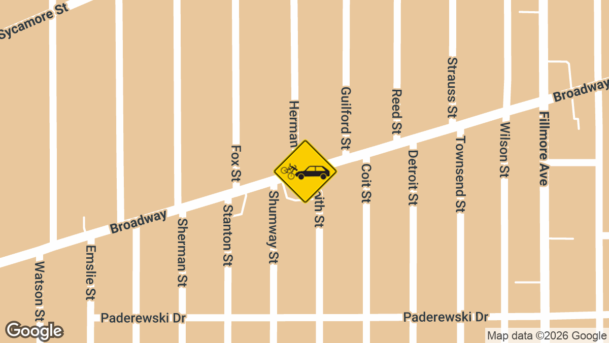 A collision between a bicyclist and a vehicle near Broadway and Smith Street in Buffalo left a man injured on Saturday, April 11.
